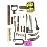 VINTAGE TOOLS, SOLDER IRONS, OIL CAN SPIGOTS, ETC