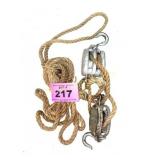 ANTIQUE WOOD BLOCK PULLEY SET