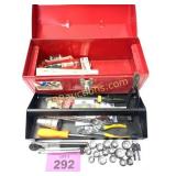 METAL TOOL BOX W HAND TOOLS