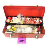 RED METAL TACKLE BOX W FISHING TACKLE