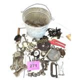 GALVANIZED BUCKET W VINTAGE HARDWARE