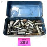METAL TOOL BOX FULL OF SOCKETS