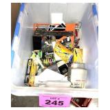 PLASTIC TOTE WITH OFFICE SUPPLIES