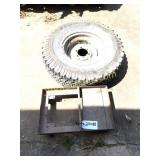 LIKE NEW TIRE ON RIM, METAL CART