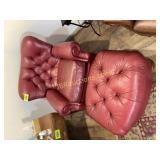 RED LEATHER RECLINIG BACK CHAIR W OTTOMAN