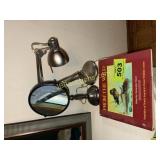 BIRD BOOK, MIRROR, AND DESKLAMP