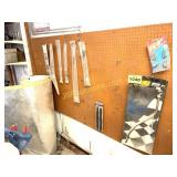 CARPARTS ON PEG BOARD, OIL DIP STICKS ETC.