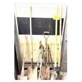 YARD TOOLS, SHOVELS, AXE, POST HOLE DIGGER