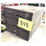 VINTAGE METAL 6 DRAWER HARDWARE CABNET W CONTENTS