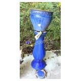 BLUE POTTERY PLANTER ON STAND
