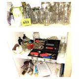 3 SHELVES  NIB BBQ SET AND JARS