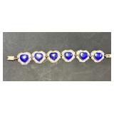 MEX 925 STERLING BRACELET W BLUE HEART STONES