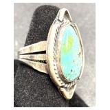 TURQUOISE AND SILVER RING - NO MARKINGS