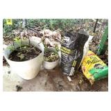 PLASTIC PLANTERS AND POTTING SOIL