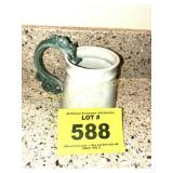 DUNN 1984 POTTERY COFFE CUP W DRAGON HANDLE