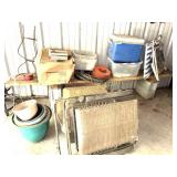 PILE W ICE CHEST AND LAWN CHAIR