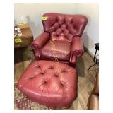 RED LEATHER RECLINIG BACK CHAIR W OTTOMAN