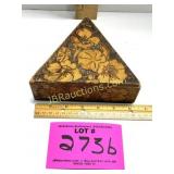 WOOD BURNED FLORAL TRIANGLE WOOD BOX