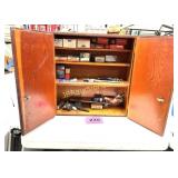 VINTAGE SHOP WALL CABINET WITH CONTENTS FROM SHOP