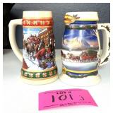 BUDWEISER BEER MUGS CHRISTMAS, INCLUDES 2000