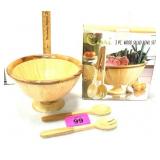 NIB WOOD SALAD BOWL SET - NICE!