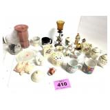 BOX OF DECORATIVE ITEMS, CUPS, ETC.