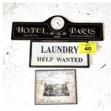 WALL HANGINGS / CLOCK - LAUNDRY HELP WANTED (3)