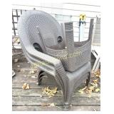 (3) PLASTIC PATIO CHAIRS & (2) MATCHING END TABLES
