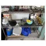 GLASSES, KITCHEN GOODS, 2 SHELVES FULL