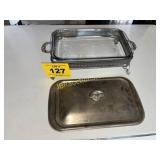 GLASS CASSEROLE IN SILVER PLATE SERVER WITH LID