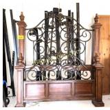 LARGE ORNATE METAL AND WOOD BED FRAME