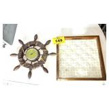 SHIP WHEEL BAROMETER & TRAY