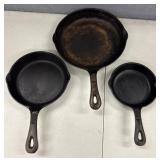 (3)Vintage Cast Iron Skillets