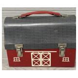 Vintage Tin Barn Lunch Box