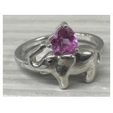 Sterling & Pink Stone Elephant Ring