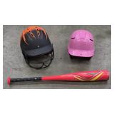 (2) Kids Baseball Helmets & Bat