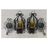 (2) Vintage Amber & Iron Wall Scones