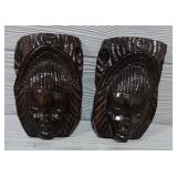 (2) Hand Carved African Wood Mask