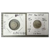 1913 10-Cent Nederland & 1949 6-Pence Silver Coins
