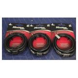 (3) New Master Lock 4ft Cable Locks