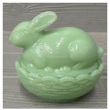 Jadite Mosser Glass Bunny on Nest