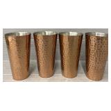(4) 16oz Double Wall Hammered Copper Tumblers