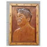 Signed Carved Wood JFK Portrait