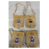 (4) Hand Beaded & Leather Mini Purses
