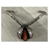 Vintage Navajo Artist Signed Coral Cuff Bracelet