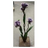 Wrought Iron Purple Rose Art Sculpture