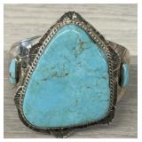 Heavy Native Turquoise & Sterling Cuff Bracelet