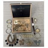 Cigar Box Full of Old Jewelry & Watches