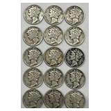 (15) Various Mercury Dimes
