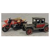 Tin Model T Car & Harley Davidson Model